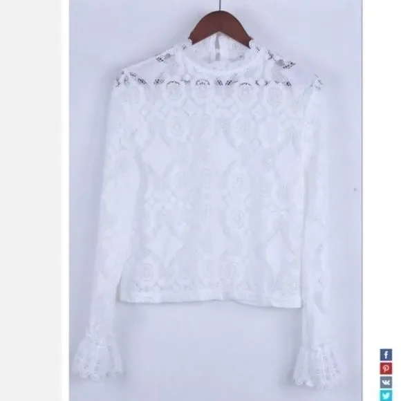 White Lace See through Bohemian Long Sleeve Shirt - Picture 9 of 16